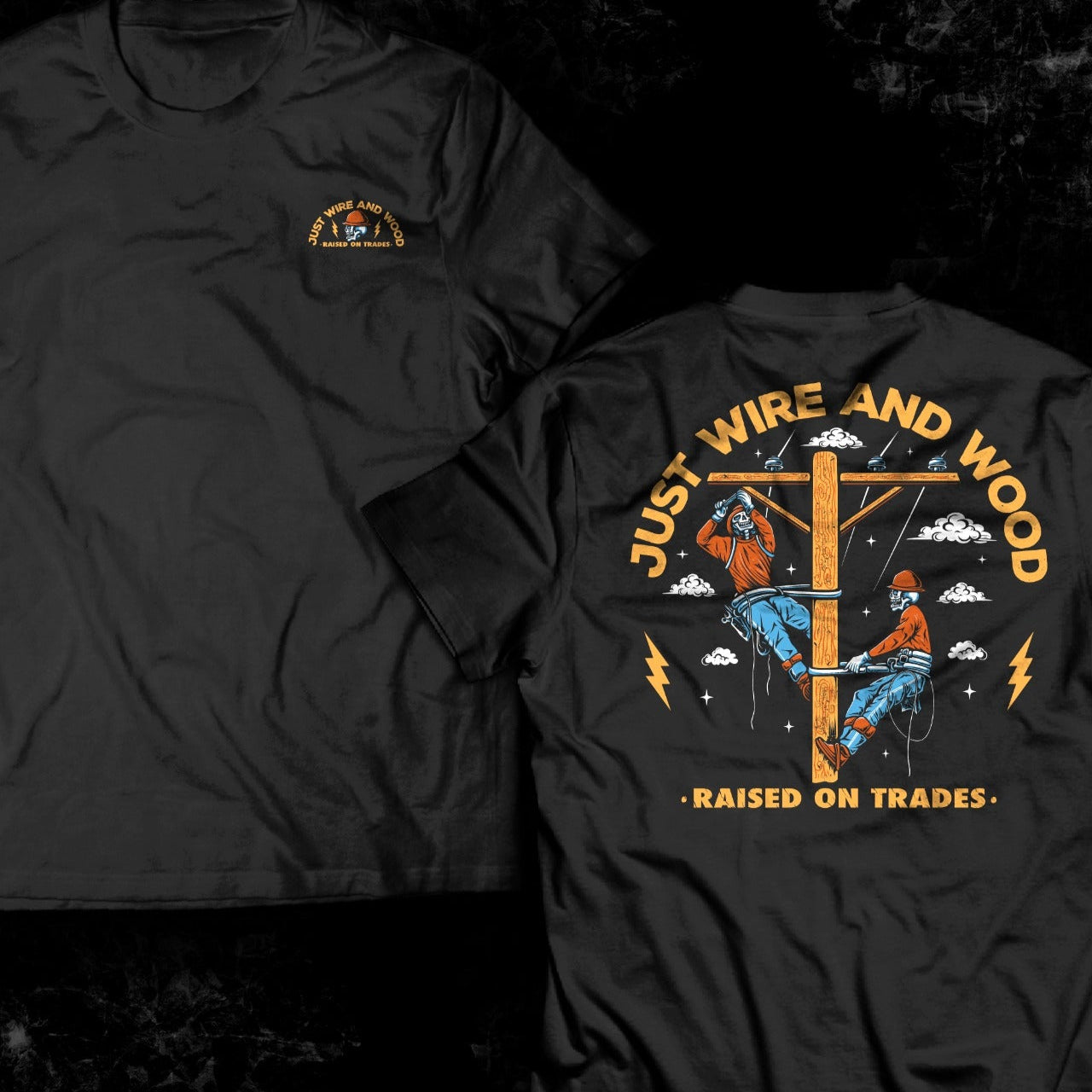 Just Wire and Wood" Lineman Graphic Tee – Raised on Trades
